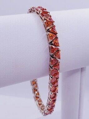 Yellow Gold - 925 Silver 18 Carats Of Orange Trillion Cz Tennis Bracelet